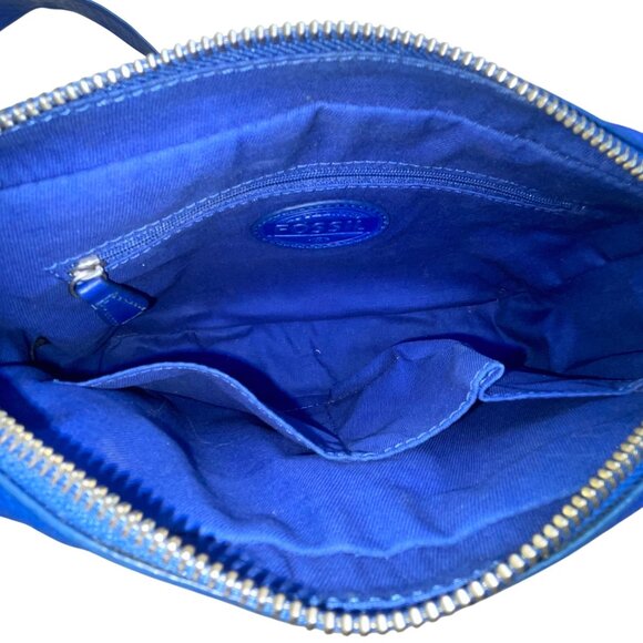 Fossil Women’s Blue Leather Adjustable Strap Dual Front Pockets Crossbody Bag - Picture 12 of 14